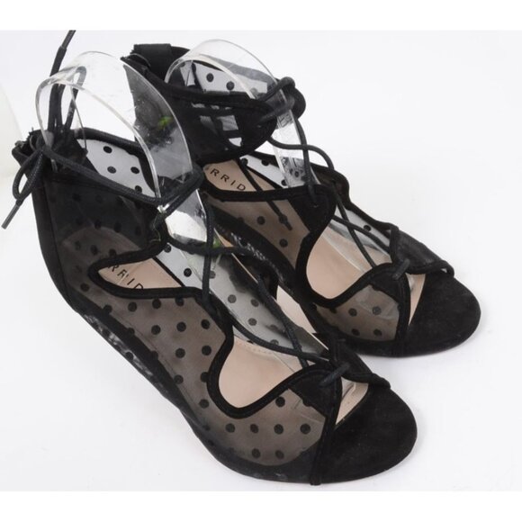 Torrid Women 8 WIDE Width Black Polka Dot Mesh Lace Up Open Toe Gothic Heels - Picture 3 of 10